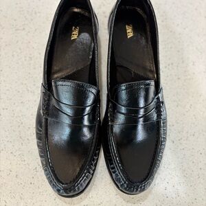 Zara Black Patent Leather Penny Loafers